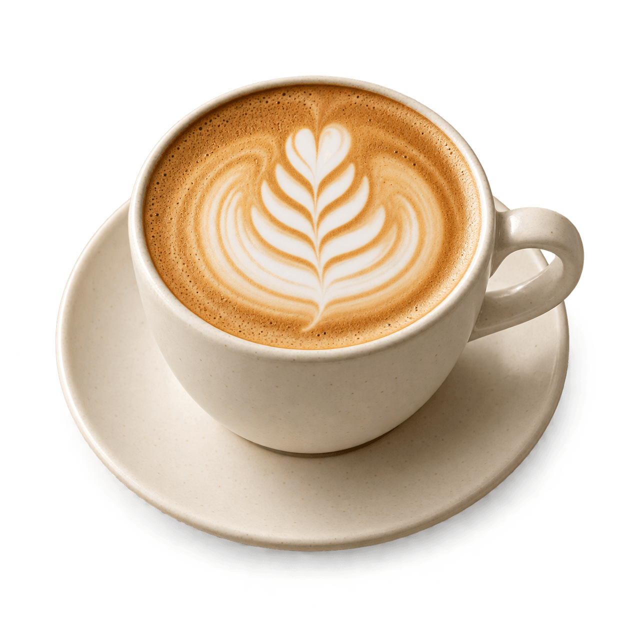 Illustrative latte in an ivory ceramic cup