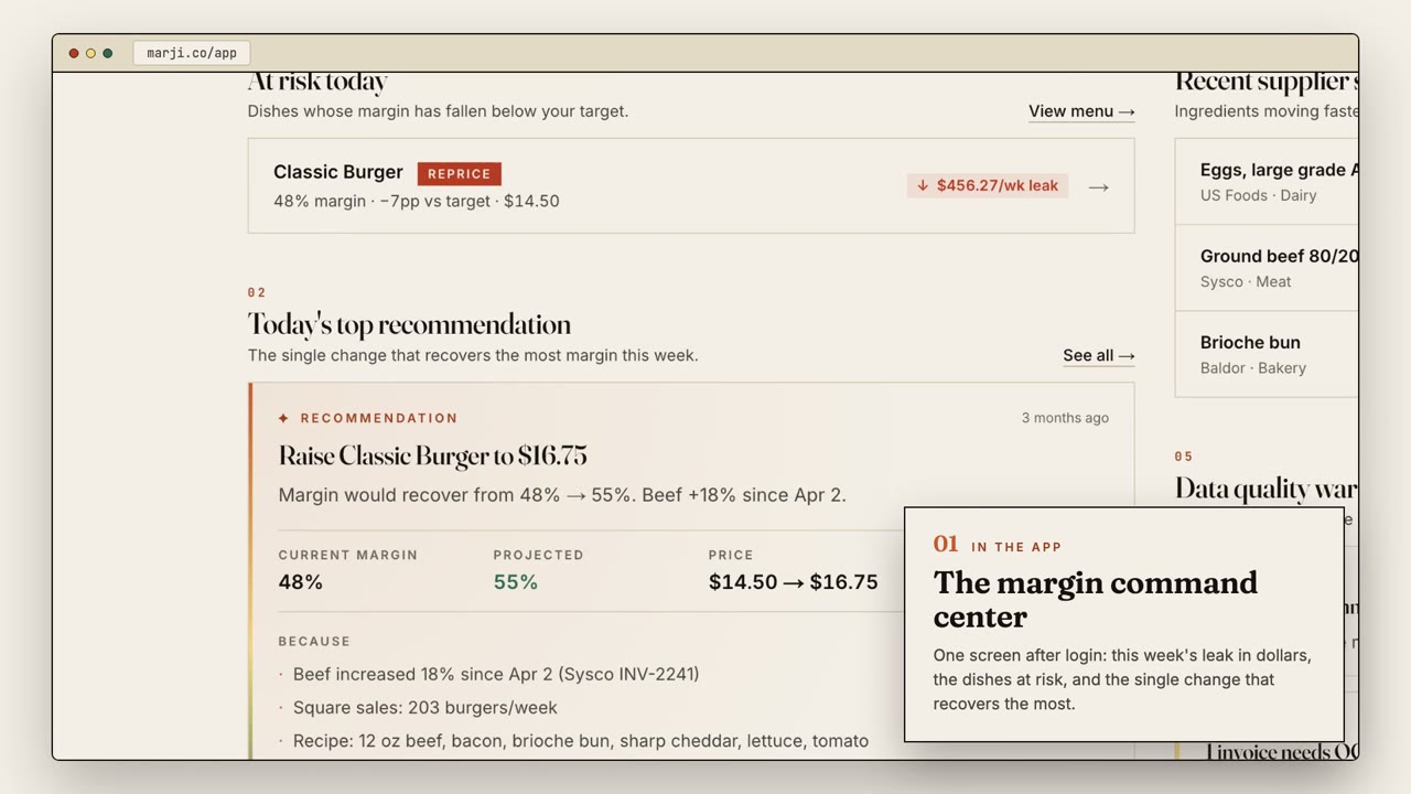 Preview frame of the Marji dashboard from the product tour video